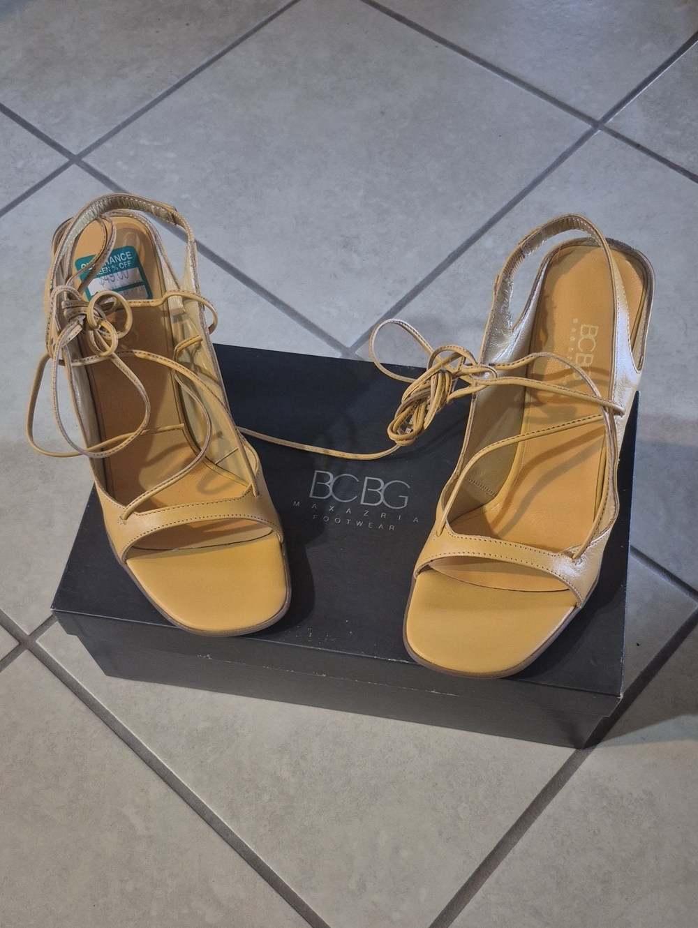 BCBG Mustard Tan Lace-Up Slingback Heels